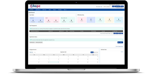 Hope dashboard displayed in a laptop